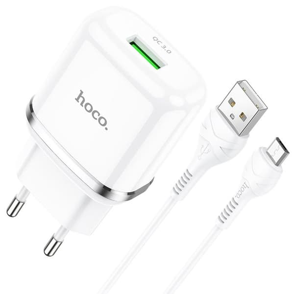 Laddare Adapter - HOCO - Special (N3) - USB-A 18W - 3A - Micro-USB-kabel 1m - Vit