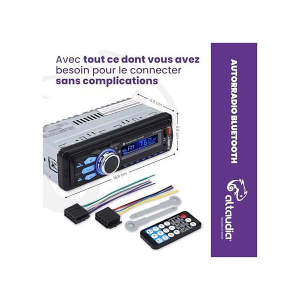 Bilstereo - Altaudia - 1 DIN - Bluetooth 5.0 - 4x45W - Fjärrkontroll