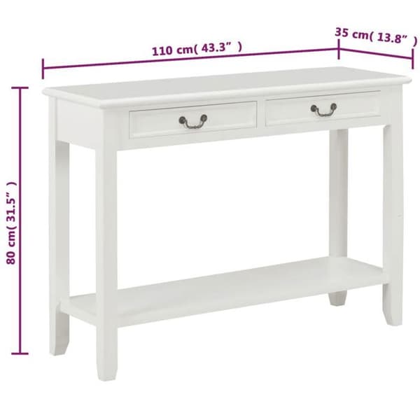 vidaXL Konsolbord Vit 110x35x80 cm Trä