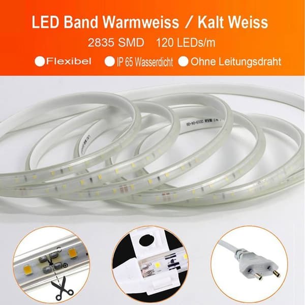 LED-remsa 20m 2835 SMD - Kallvit, Ljusbelyst IP65
