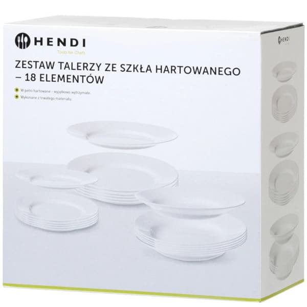 Set med 18 tallrikar i härdat glas - Hendi 795224