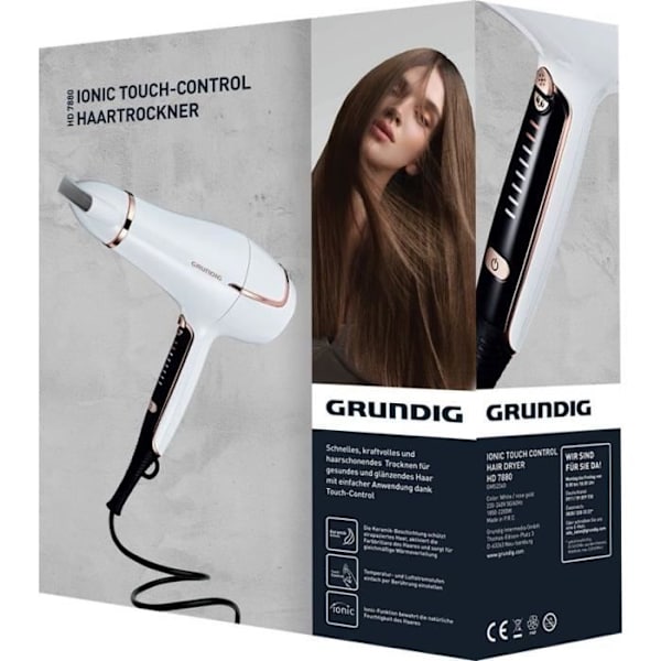 GRUNDIG HD7880 - Hårtork med touchkontroller - 2200 W - 7 hastigheter ...