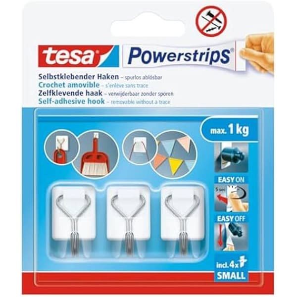 Krokar självhäftande - TESA - Powerstrips - Vit - Återanvändbara - Stöder upp till 1 kg
