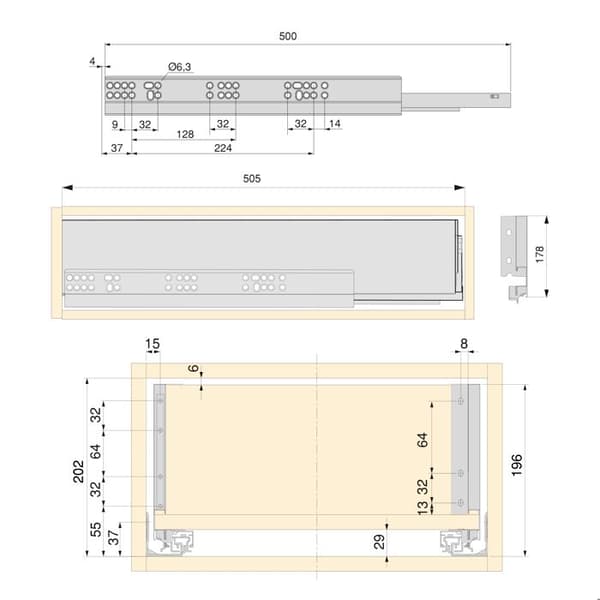 Skåpsets - EMUCA - Vertex - Höjd 178mm - Modul 600mm - Målad i vitt
