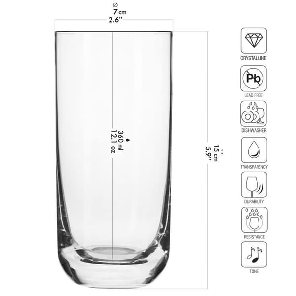 Glas / Mug - KROSNO - Mug 360 ml - Set om 6 - Cylindrisk - Tål diskmaskin