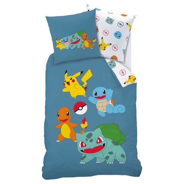 Barnsängset 100% Bomull - POKÉMON POWER - Blå - 140x200+63x63cm