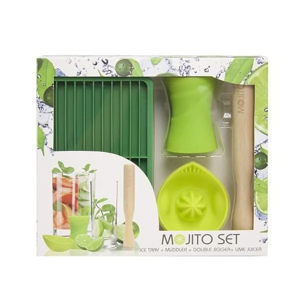 Bar-set - Vänner - Mojito-set - 4 delar - Citruspress - Dubbel mätare - Träsked