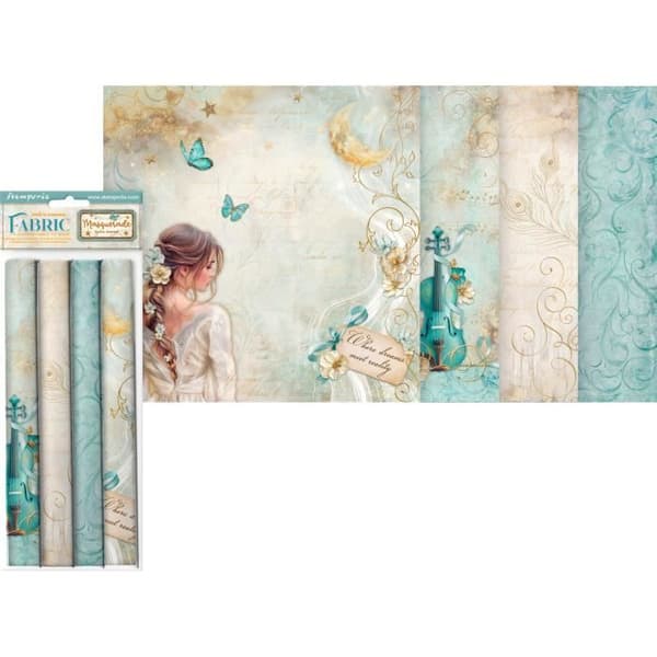 Stamperia Maskerad - Assortiment 4 tyger 30 x 30 cm (100% polyester)
