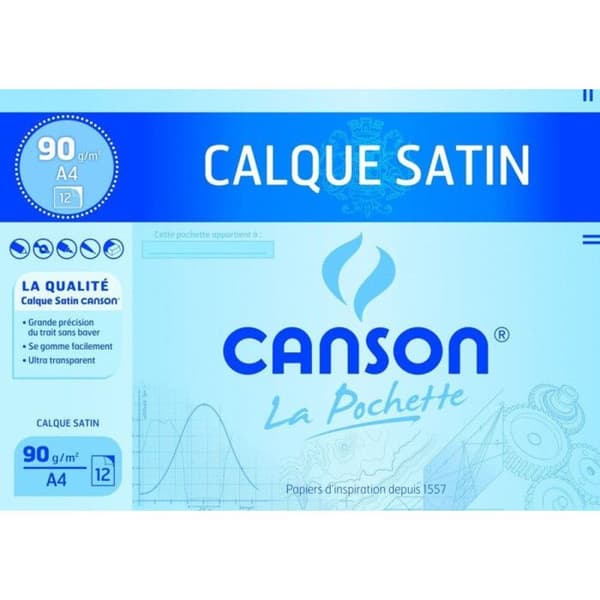 Satinpapper - CANSON - A4 - 12 Ark - 90 g/m² - Vit