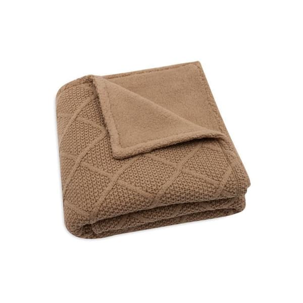 Korgömmad 75x100cm Check Knit - Biscuit/Teddy Fleece