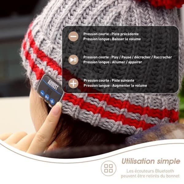 Bonnet Bluetooth - August - EPA30 - Stereo Headset - Batteritid 8 timmar - Kompatibel med smartphones