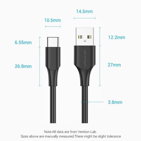 USB 2.0 kabel till USB-C - Vention - 2m - Svart - Rund - Enhet