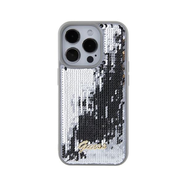 Guess Sequin Script Metal - Fodral för iPhone 15 Pro (silver)
