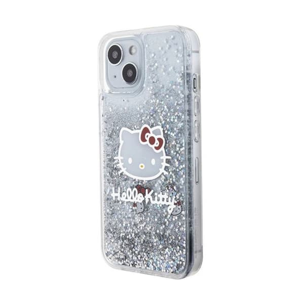 Telefonfodral - Hello Kitty - iPhone 15 - Flytande glitter - Silver - Hård
