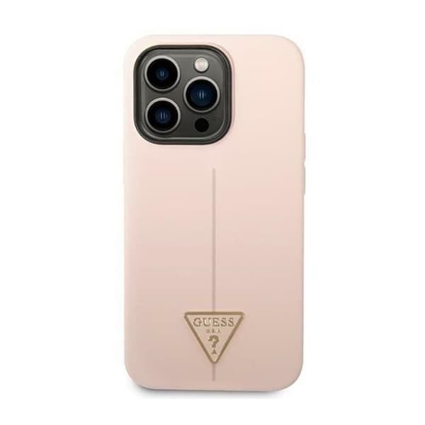 Coque - Guess - Triangel Logotyp - Mjuk Silikon - iPhone 14 Pro - Rosa