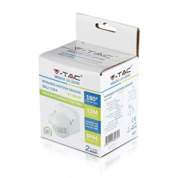 Rörelsesensor - V-TAC - Mod.1354 - 180° infraröd - IP44 - 1200W