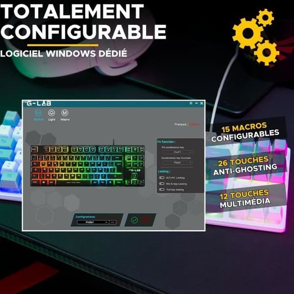 Clavier Gamer - The G-Lab - KEYZ CAESIUM - RGB - Vit & grå - TKL