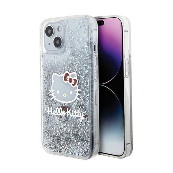 Telefonfodral - Hello Kitty - iPhone 15 - Flytande glitter - Silver - Hård