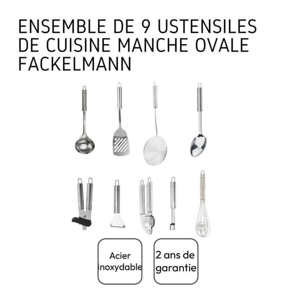 Set med 9 köksredskap - FACKELMANN - Oval - Rostfritt stål