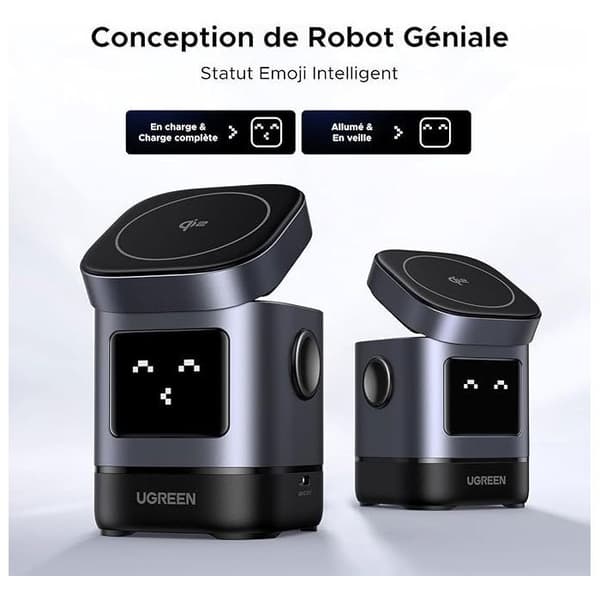 Laddstation 2 i 1 - UGREEN - Robot - Qi2 - Svart