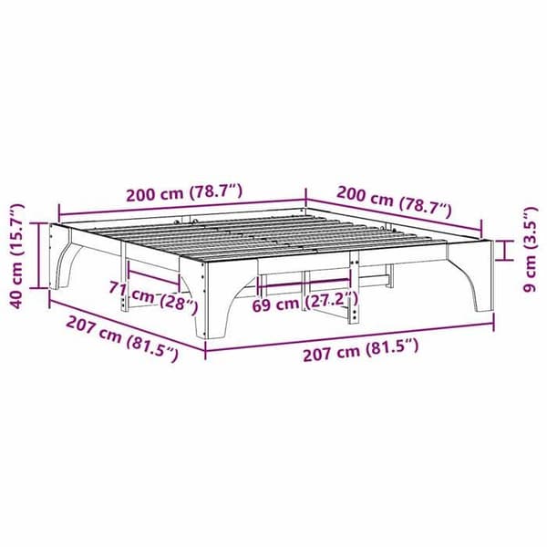 vidaXL Sängram Vit 200 x 200 cm Massivt trä