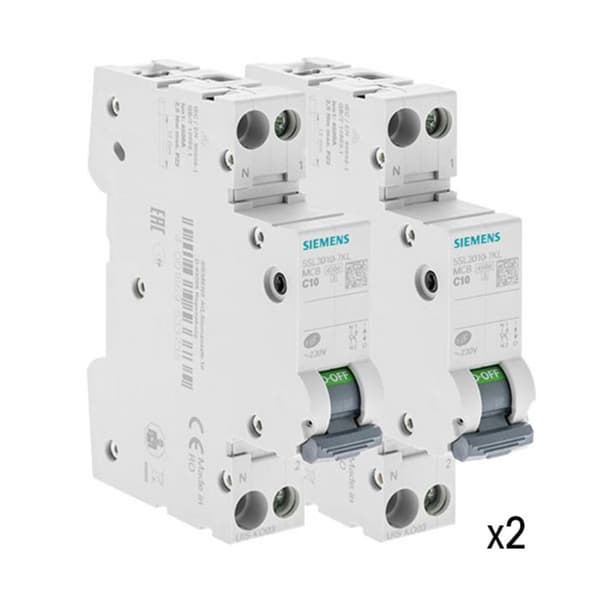 Paket med 2 elektriska brytare fas + neutral 10A