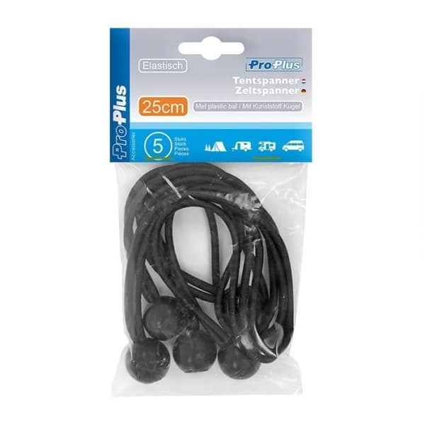 ProPlus elastisk tältspännare med boll 25 cm svart 5 stycken