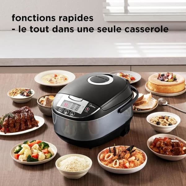 MIDEA Multikokare 5L - 11 program, långsam tillagning, håll varm, non-stick gryta (Svart)