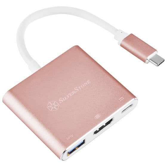 Adaptern - SILVERSTONE - SST-EP08P - USB 3.1 Typ C till HDMI 4K - USB Typ A - Rosa