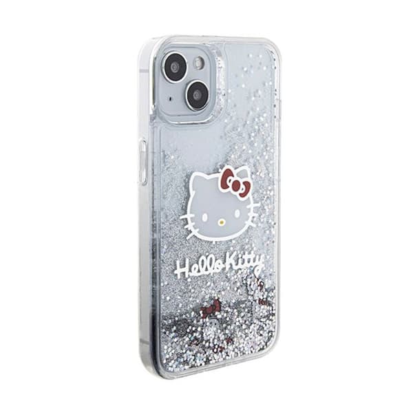 Telefonfodral - Hello Kitty - iPhone 15 - Flytande glitter - Silver - Hård