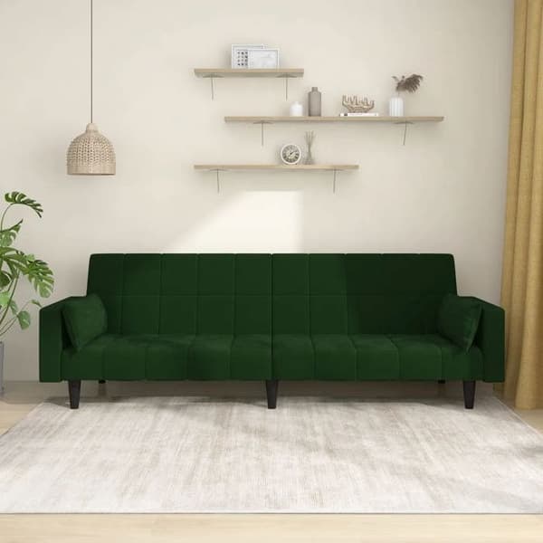 vidaXL 2-sits bäddsoffa med två kuddar Mörkgrön sammet 375849