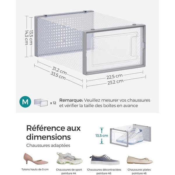 Shoe Boxes SONGMICS Set av 18 Transparenta och Grå Fällbara