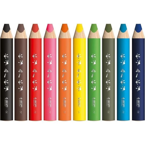 Färgpennor - BIC - Barn Multi-yta (12) - XXL spets - Triangulär kropp - Multi-yta suddbara