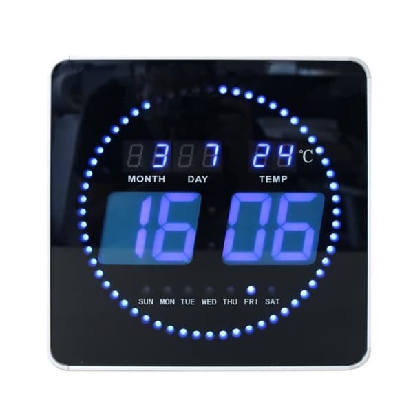 Blå LED digital klocka 28 cm Svart