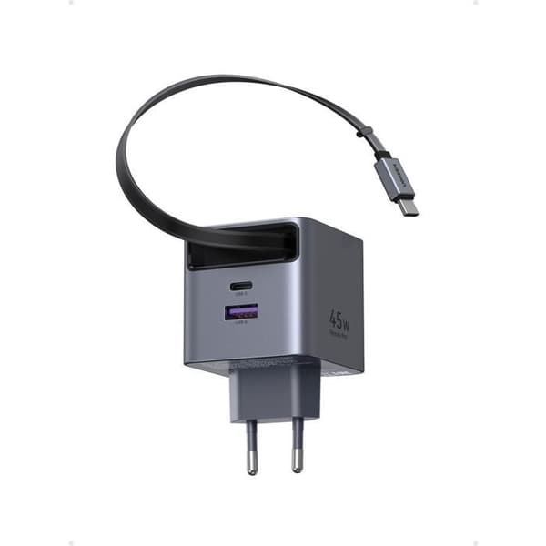 Väggladdare - UGREEN - 45W - USB-A och USB-C - Sammanfällbar - Svart
