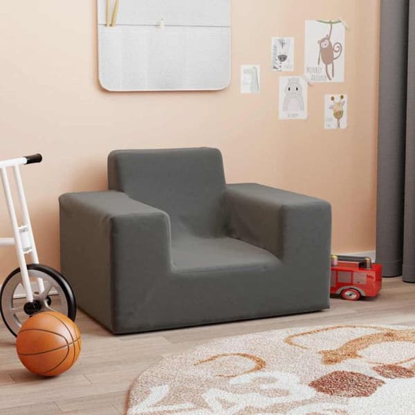 Barnsoffa Antracit Mjuk plysch