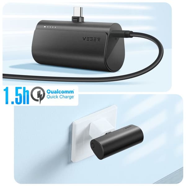 Power Bank - VEGER - PlugOn - 5000mAh - Lightning 8-pin - USB-C - 20W