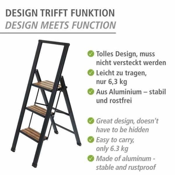 Stege 3 Trappor - WENKO - Aluminium - Halkskydd - Lätt - Fällbar