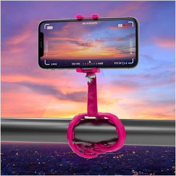 Stöd för smartphone & actionkamera - CELLY - Squiddy - Rosa - Silikon - 6 ben