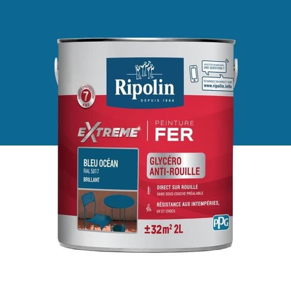 RIPOLIN Målarfärg för Utomhusjärn - Blå Ocean Glansig, 2L