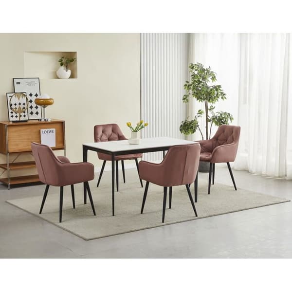KOMMODEE Chaise ISCA - rosa sammet / svarta ben x 1 56x84x62 cm