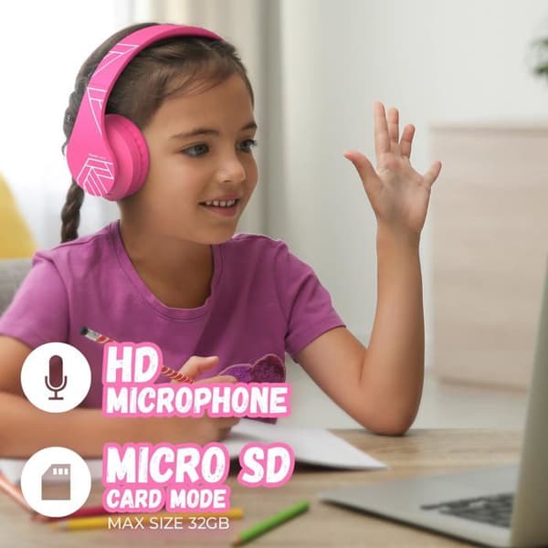 Hörlurar för barn - PowerLocus - P2 - Fällbara - Bluetooth - Rosa
