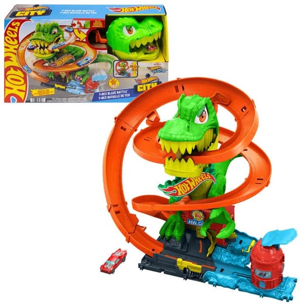 Hot Wheels-T-Rex Eldslagsmål-Dinosaurie Set Med Lastbil - 4 år+- JBM73