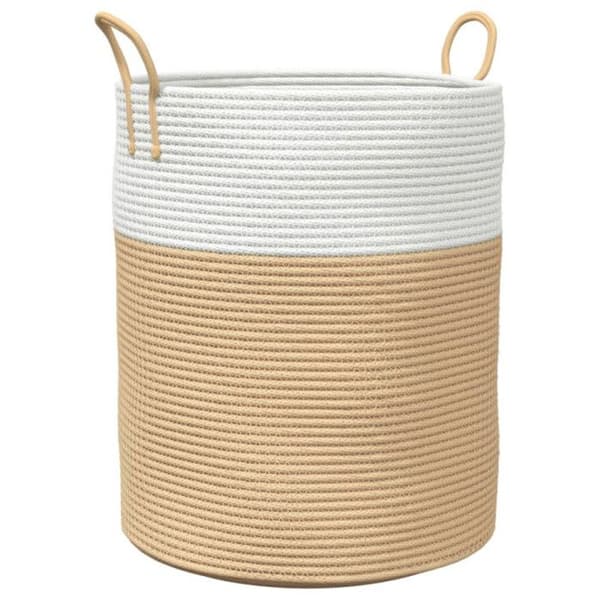 Beige och vit förvaringskorg Ø38x46 cm i bomull
