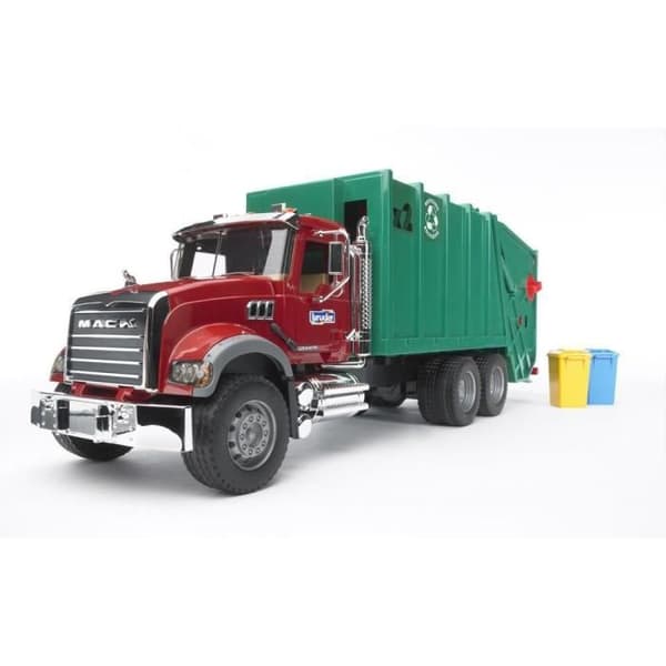 MACK Granit sopbil - BRUDER - Med soplyftsystem - 2 papperskorgar - Grön