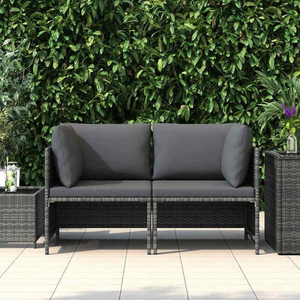 vidaXL 2-sits trädgårdssoffa med kuddar Grå flätad resin 313498