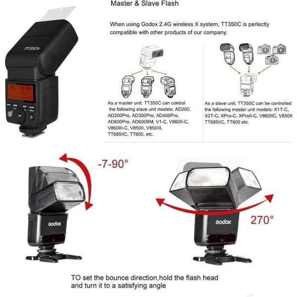 Extern blixt - GODOX - TT350C - TTL E-TTL II - GN36 - HSS 2.4G trådlös
