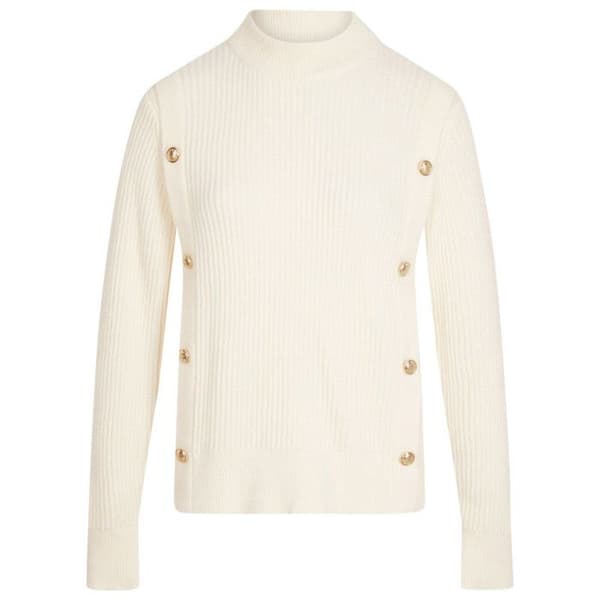 Pull FEMME MORGAN med långärmar och hög krage i ecru ribbat material