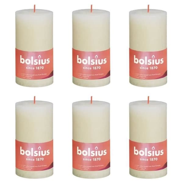 Bolsius Rustic Shine Pillar Candles 6 st 130x68 mm Soft Pearl