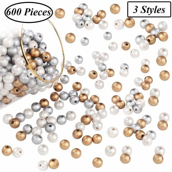 Runda träpärlor 8 mm - 600 stycken (200 silver, 200 guld, 200 vit)